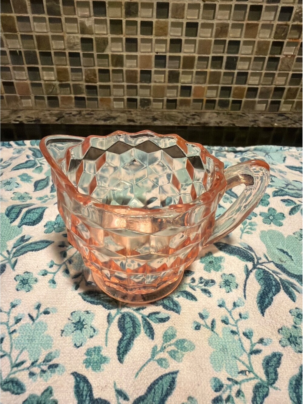 Vintage Pink Jeanette Cube Mini Creamer Depression glass